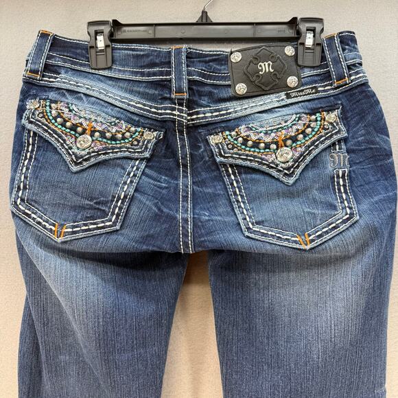 Miss Me Jeans Women's 29x34 (8) Blue Signature Boot Mandala Pocket Bling EUC - Picture 1 of 14